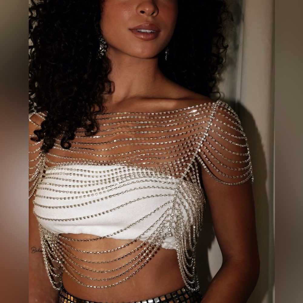 12th Tribe Briella Silver Rhinestone Crop Top